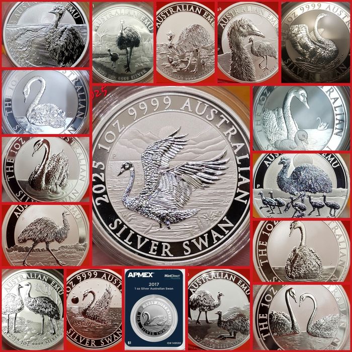 Silver Swan Lebada de Argint Emu TOATA monede lingou 999 pur