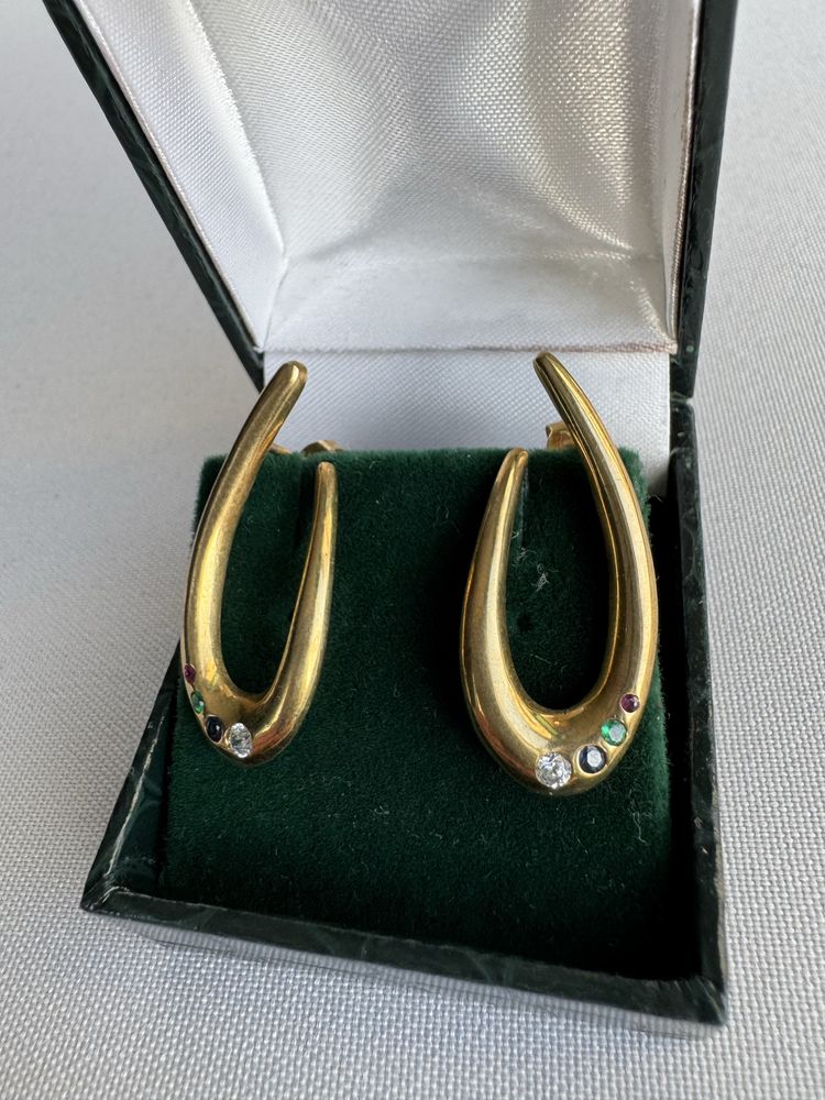 Cercei din aur, cubic zirconia, safir, smarald si rubin