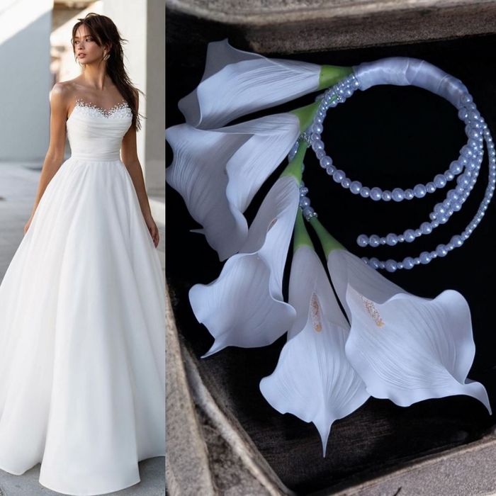 Булчински букет от калии и перли