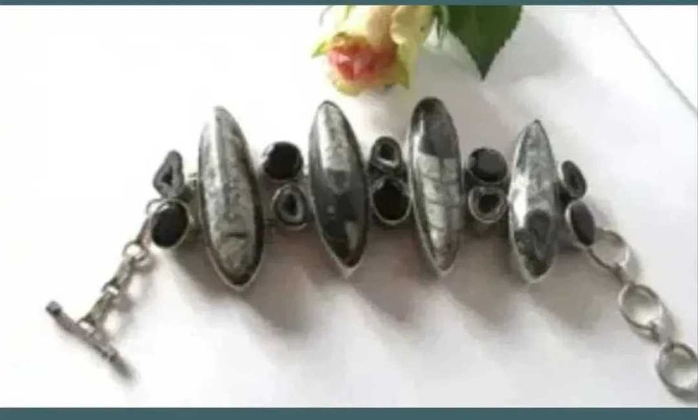 Bratara argint cu fosile