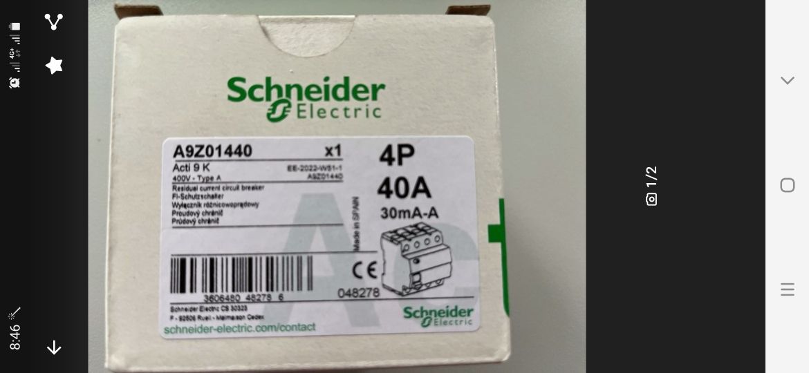 Дефектнотокова защита SCHNEIDER ELECTRIC Acti 9 A9Z01440  40A 30mA