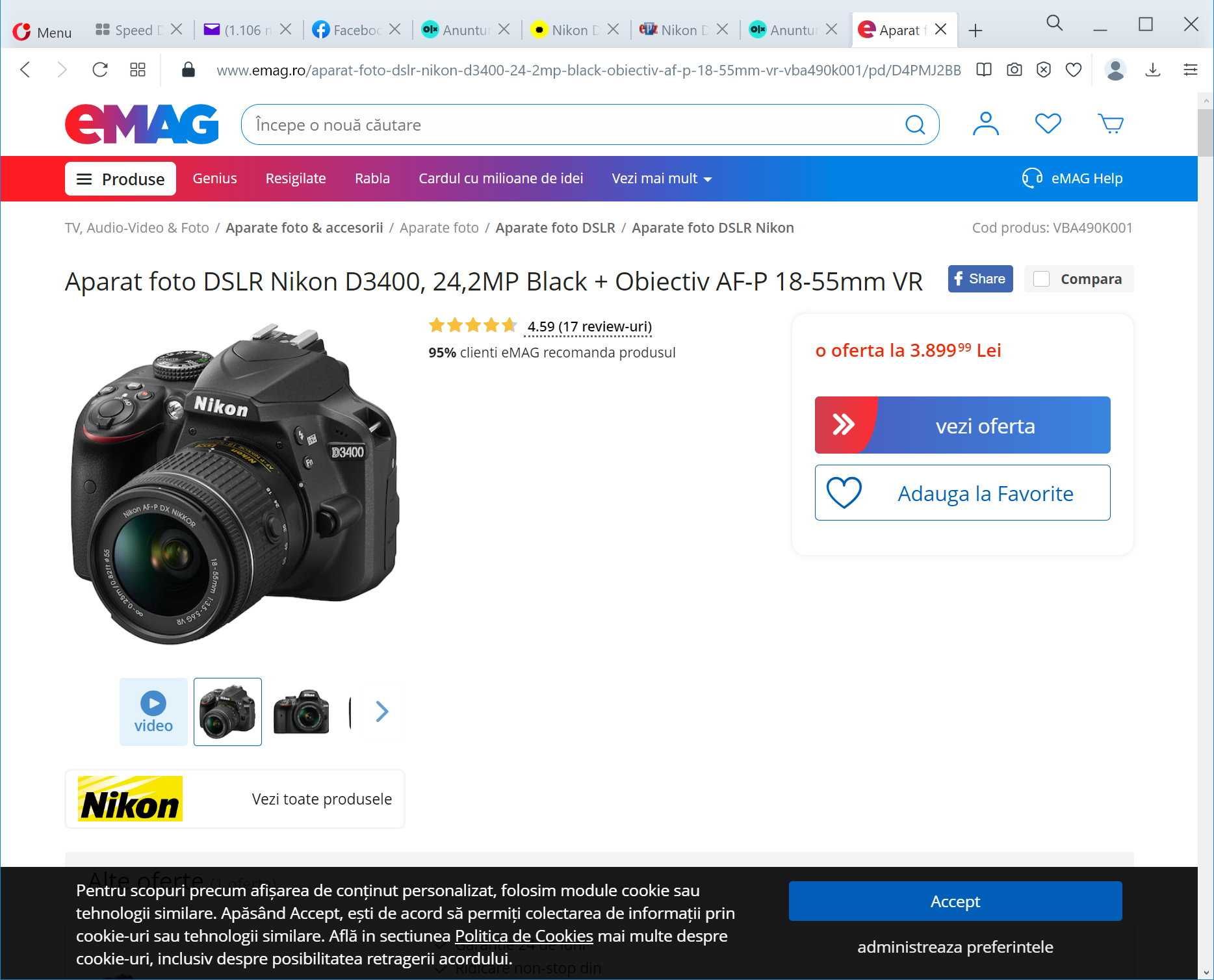 Kit NIKON D3400 doar 16ooo de cadre, la cutie