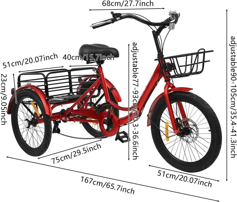Triciclu pliabil 20 inch adulți,7 viteze
