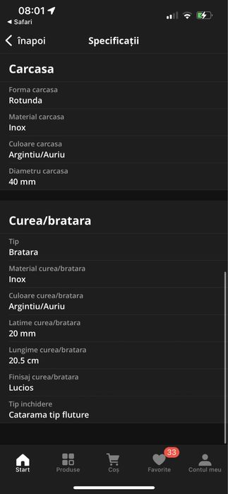 Invicta - Ceas quartz in 2 nuante cu bratara metalica, Argintiu/Auriu