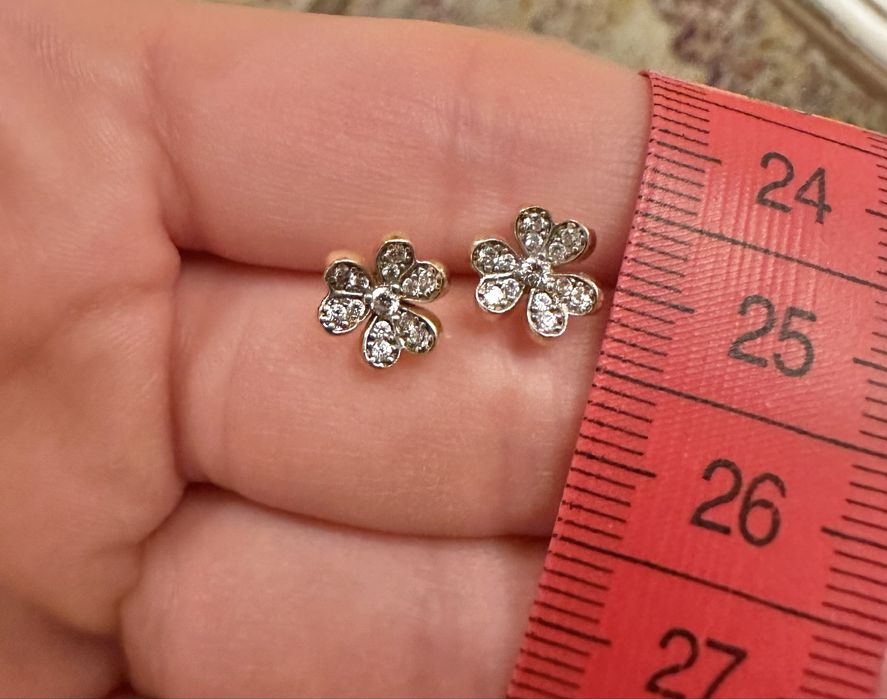 Cercei din aur 14 k, cu zirconii, model trifoi floare