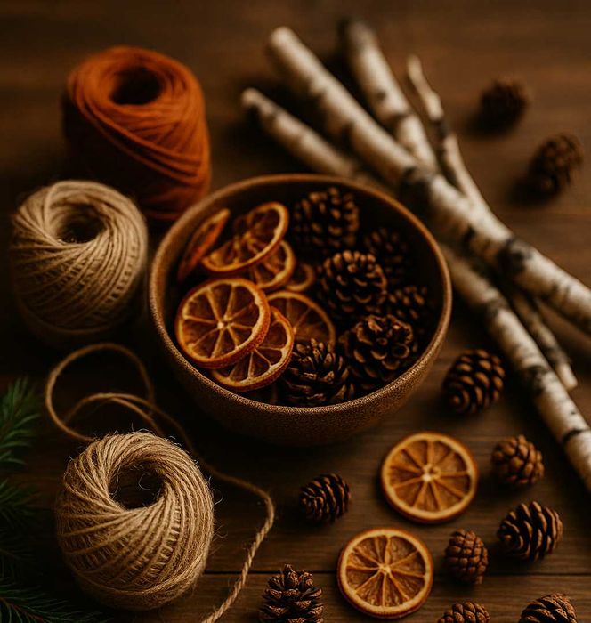 Ръчно изработена висяща коледна елха от естествени материали