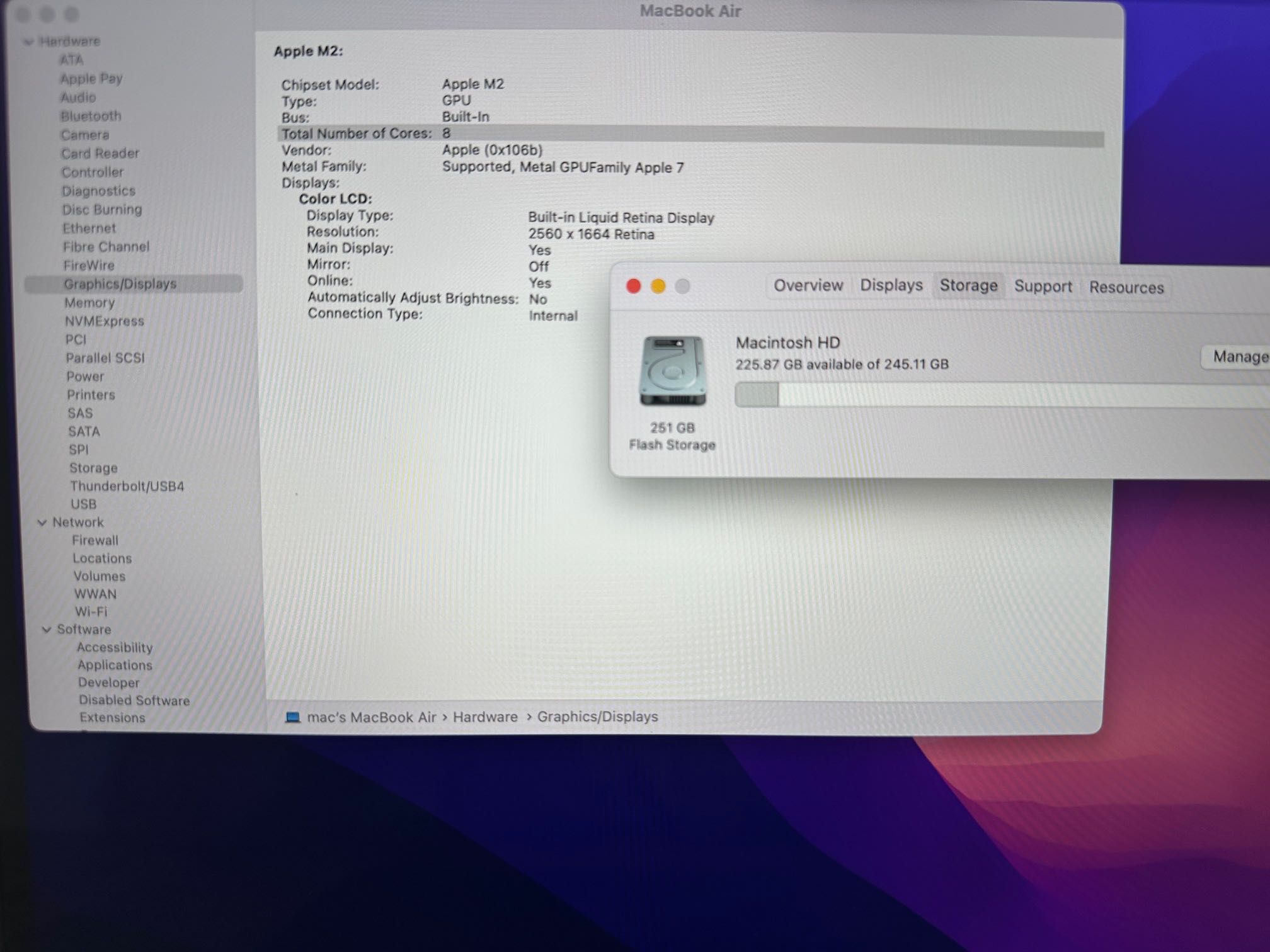 MacBook Air 13" M2 Chip 8-CPU, 8-GPU, 24GB RAM, 256GB SSD
