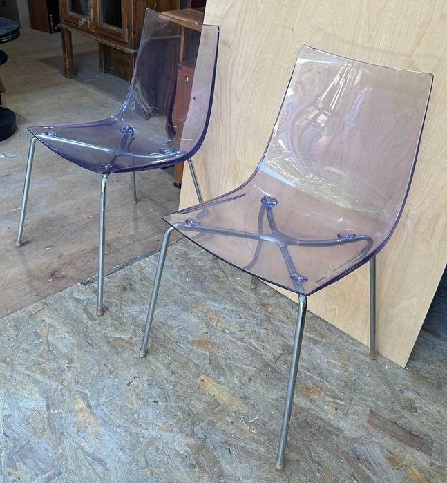 Set 2 Scaune dining; Scaun transparent cu picioare metalice