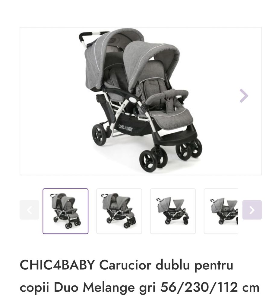 CHIC4BABY Carucior dublu pentru copii Duo Melange gri 56/230/112 cm