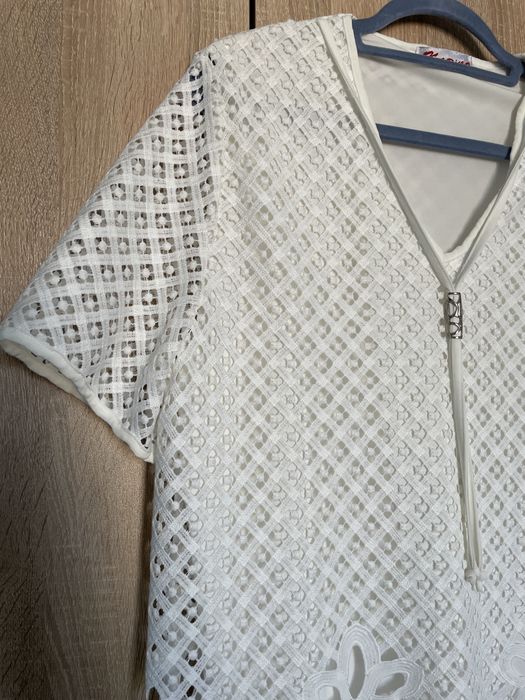 Уникална блуза бяла, цялата от бродерия - 2XL