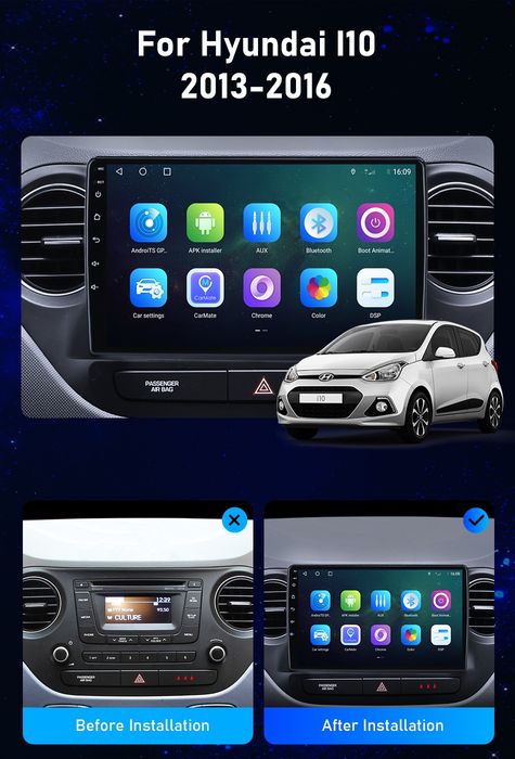 Navigatie Android Hyundai i10 Waze Youtube GPS USB casetofon