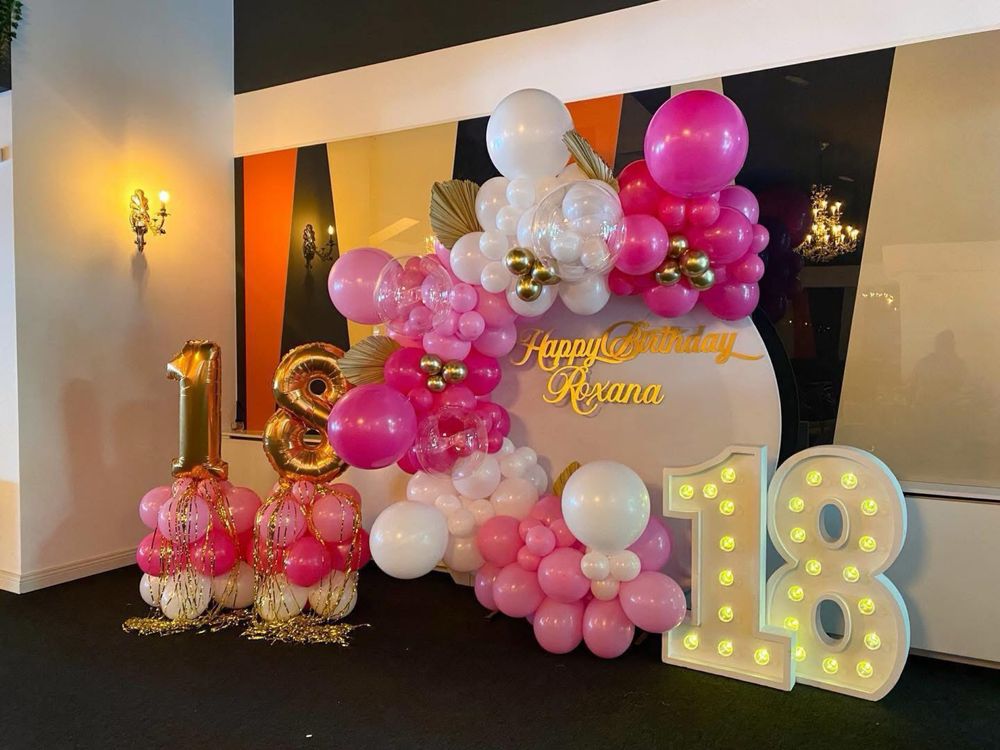 Decor baloane majorat 18 ani platforma cabina foto baloane heliu cifre