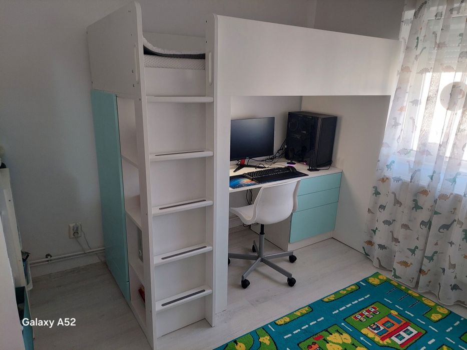 Pat supraetajat+birou+spațiu depozitare+scaun birou