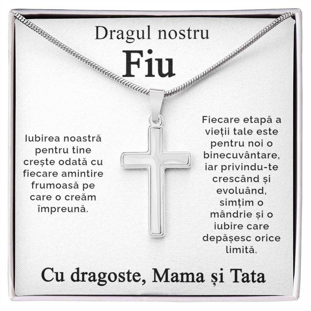 Cadou pentru Fiu, de la mama si tata, pandantiv cruce si card cu mesaj