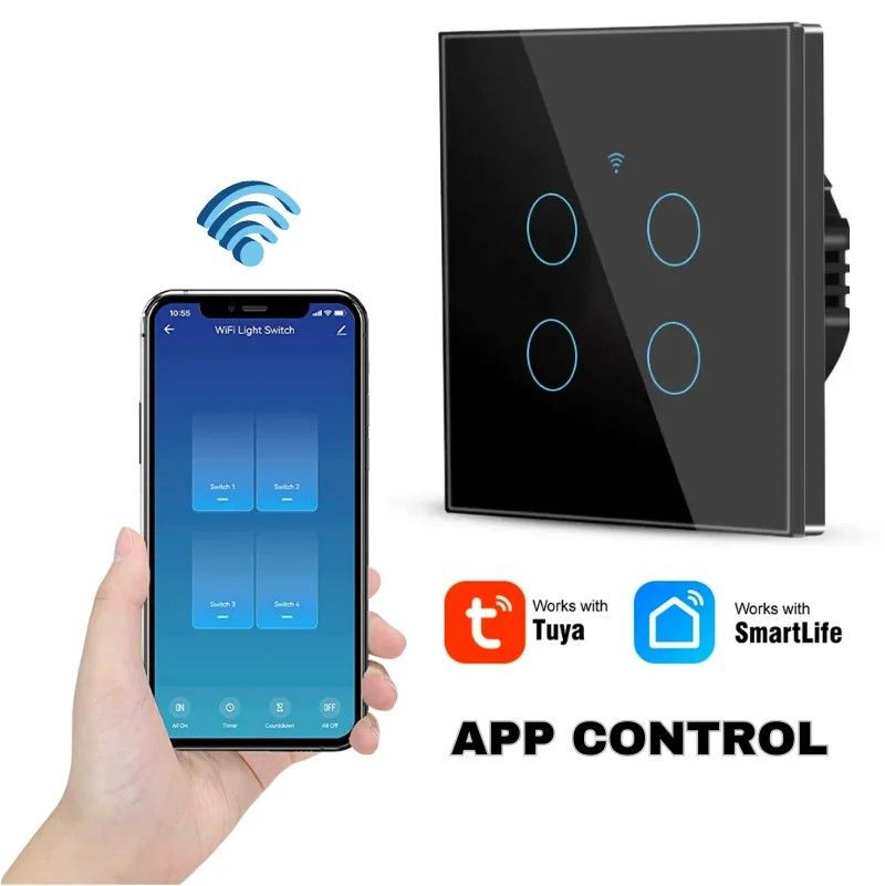 Intrerupator smart touch, WiFi, Sticla, iUni 4G, 10A, Black