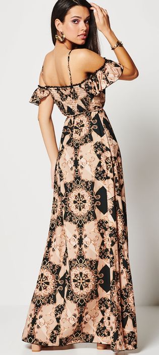 Rochie lungă crem cu negru Lynne BSB