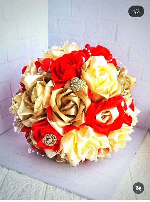 Изготовление букета из атласных лент, букет невесты