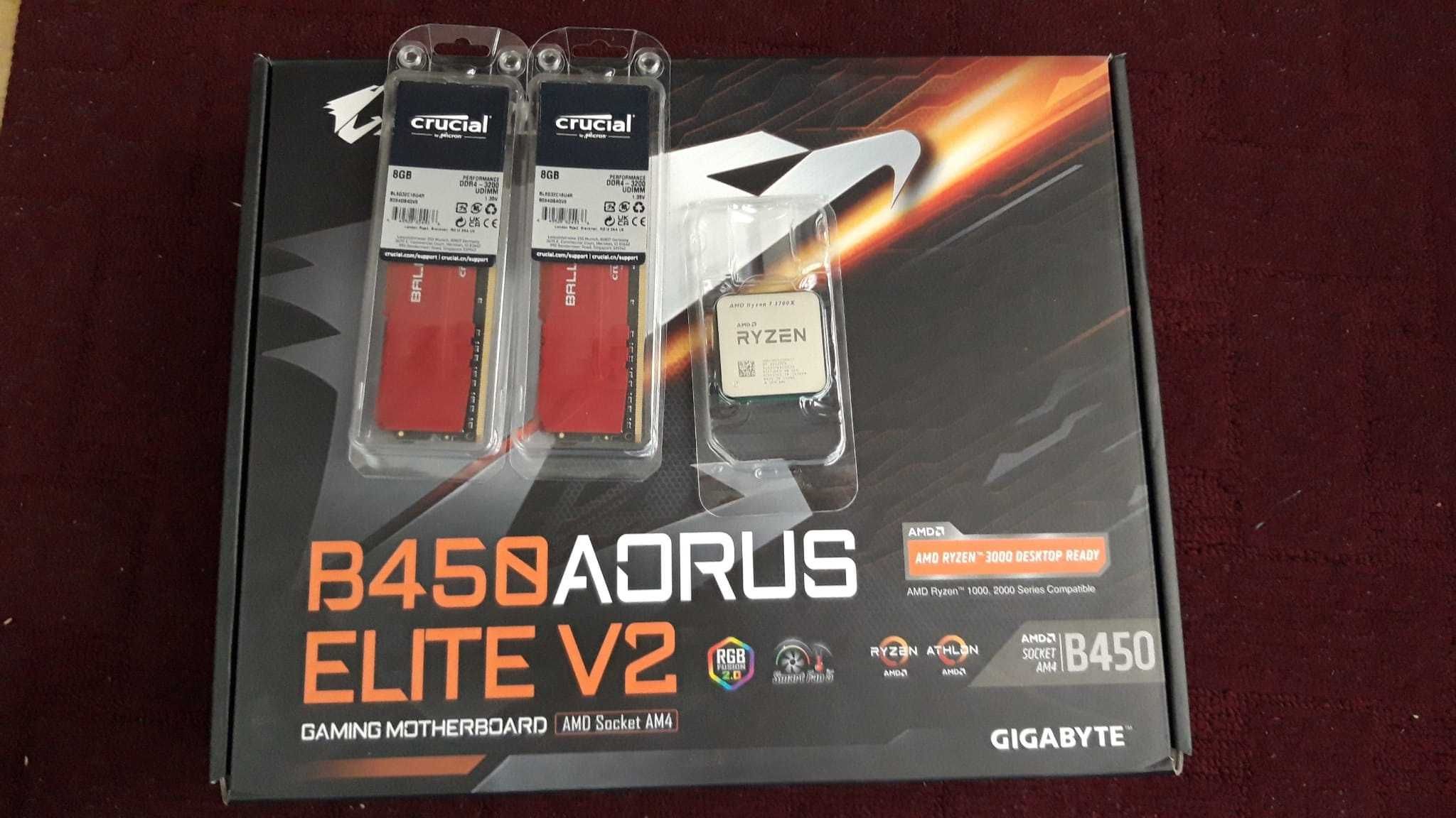 kit gaming -b450 aorus elite v2 , ryzen 7 3700x,16 gb 3200 - mhz ,nou