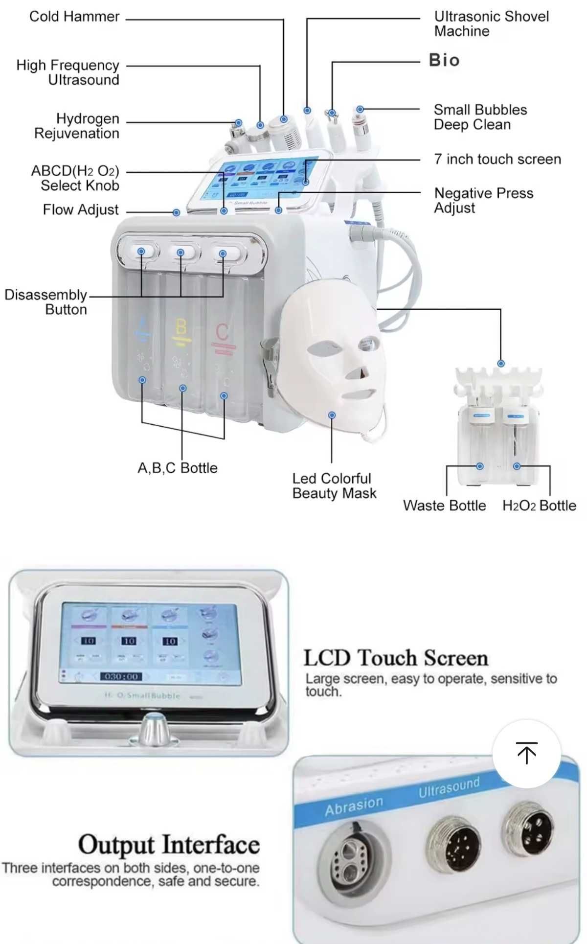 AOKO 6/7 in 1 H2-O2 hydro dermabrasion bio lifting spa facial cleaner
