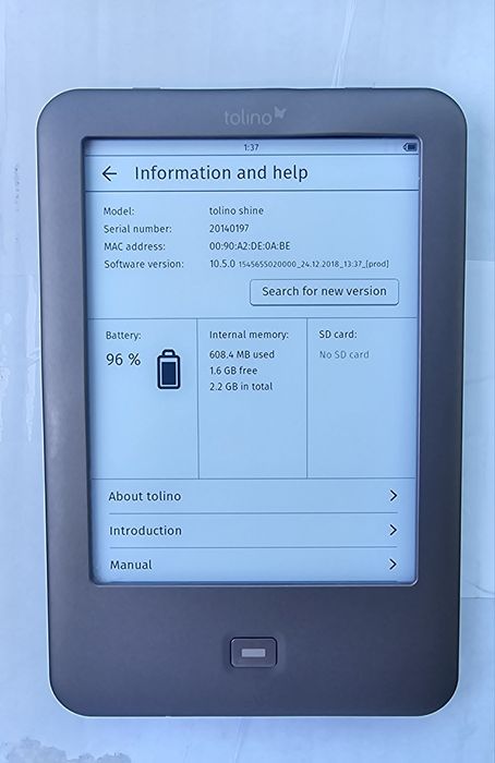 Ebook reader Tolino Shine , 5000 de cărți, wifi, iluminare