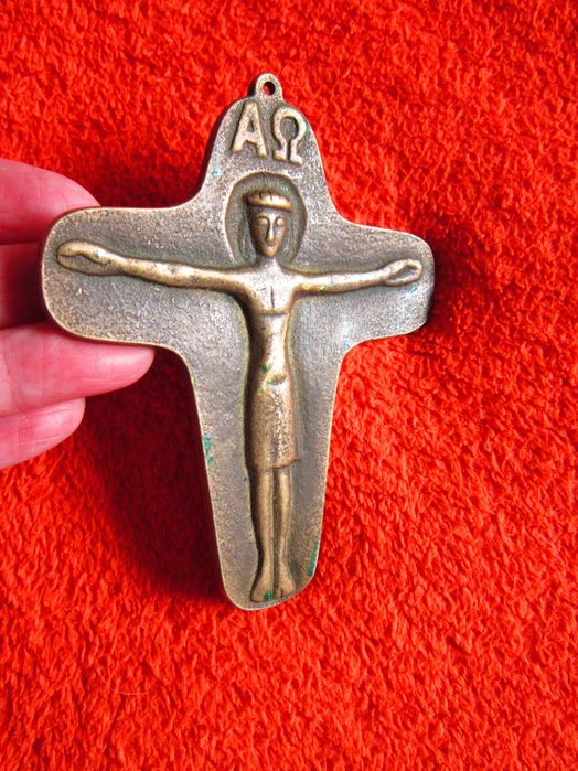 bronz masiv 3 x Alfa & Omega Crucifix Iisus de Egino Weinert Germany