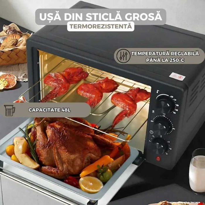 Cuptor electric 48L, 2600W, rotisor, 4 moduri incalzire, 250°C