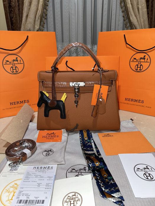 Geanta Hermes Kelly 32cm Maro/Accesorii Silver