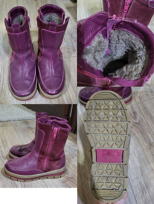 Зимние кожаные сапоги розовые 29 размер