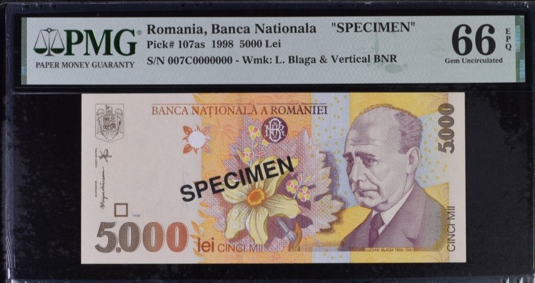 Bancnota gradata PMG 5000 lei 1998 SPECIMEN