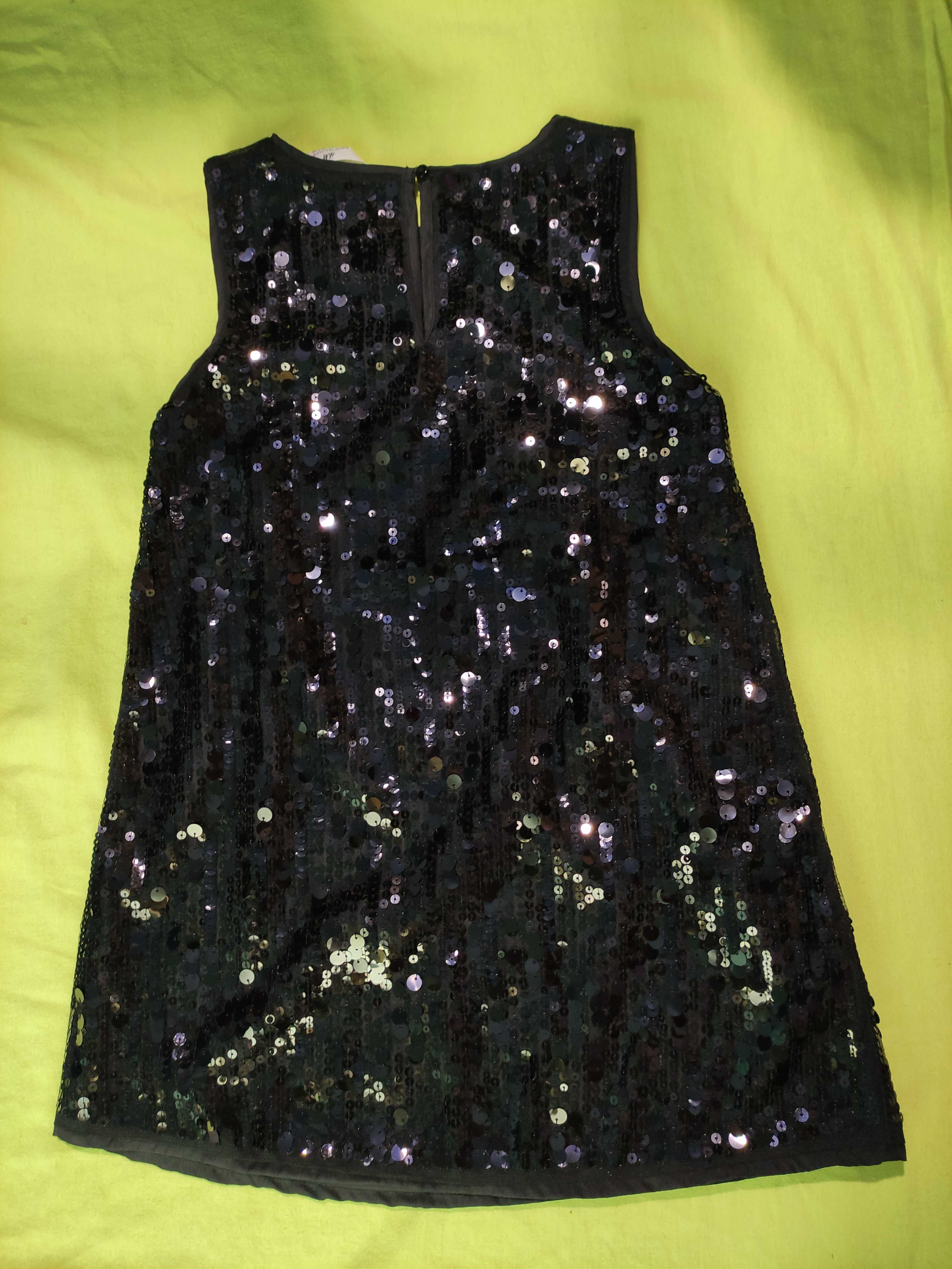 Детска рокля с пайети, черна, 116см  (4-6 години)