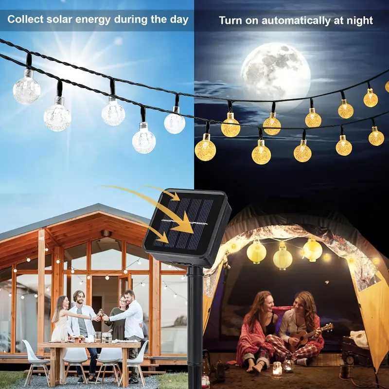 Соларни LED крушки тип гирлянд, лампи за двора, градината, терасата