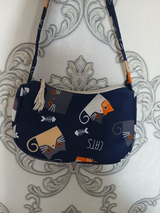 Милая сумка с котиками, синяя.