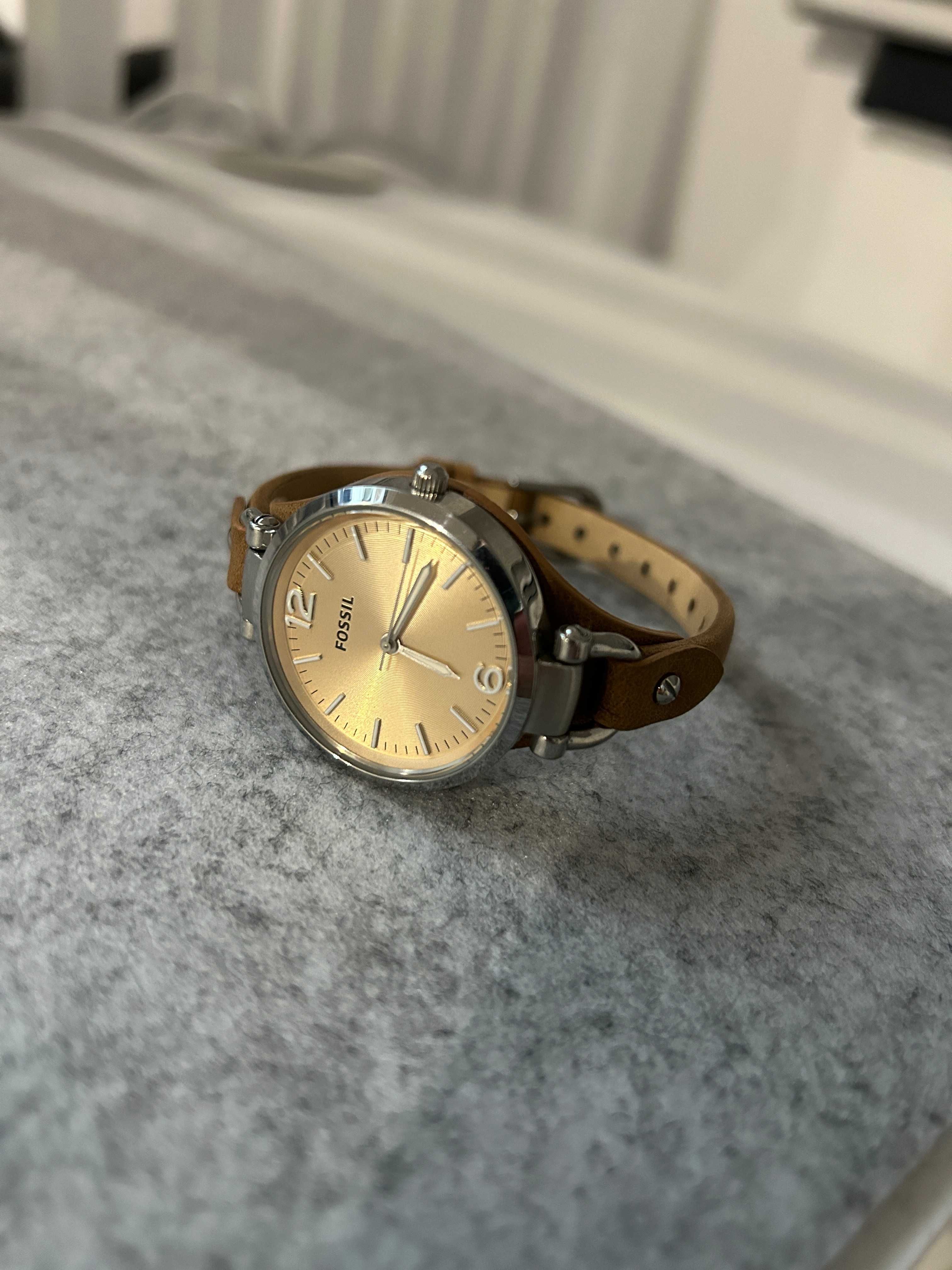 Ceas original Fossil Georgia ES2830, cadran crem, curea piele bej/maro