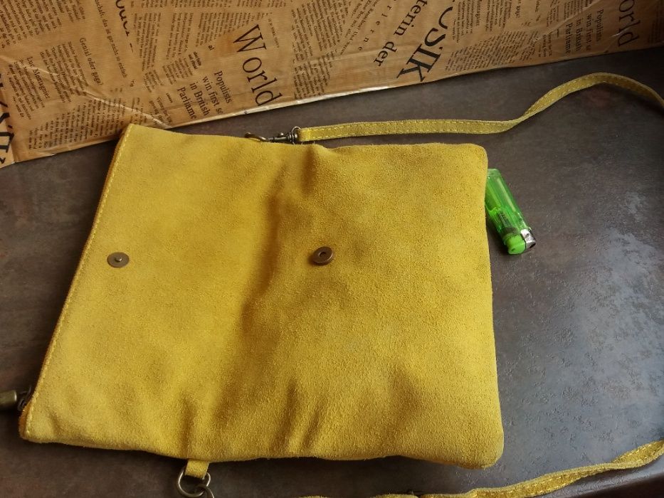 дамска чанта,велурена торба-жълта естествена кожа,велур