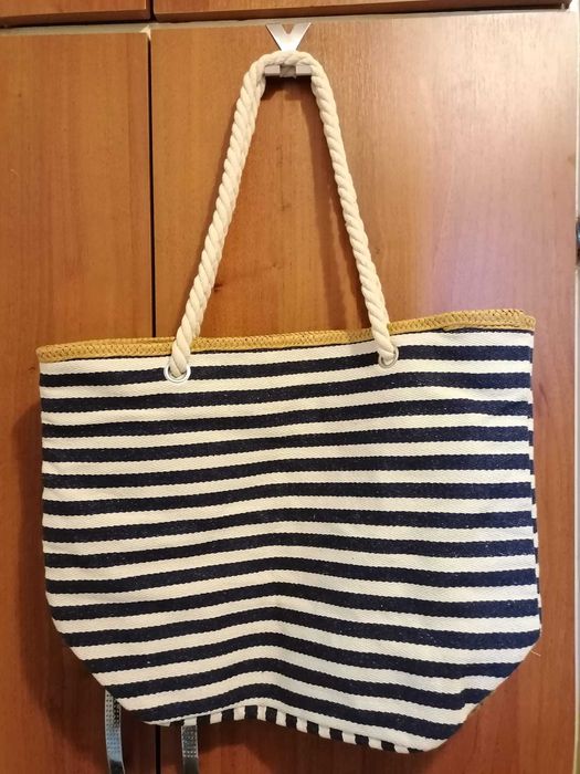 Geanta de plaja din material textil cu captusala si buzunar interior