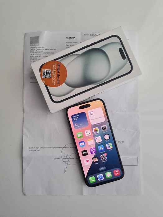 iPhone 15 Black 128 GB, bateria 95%, garantie, liber