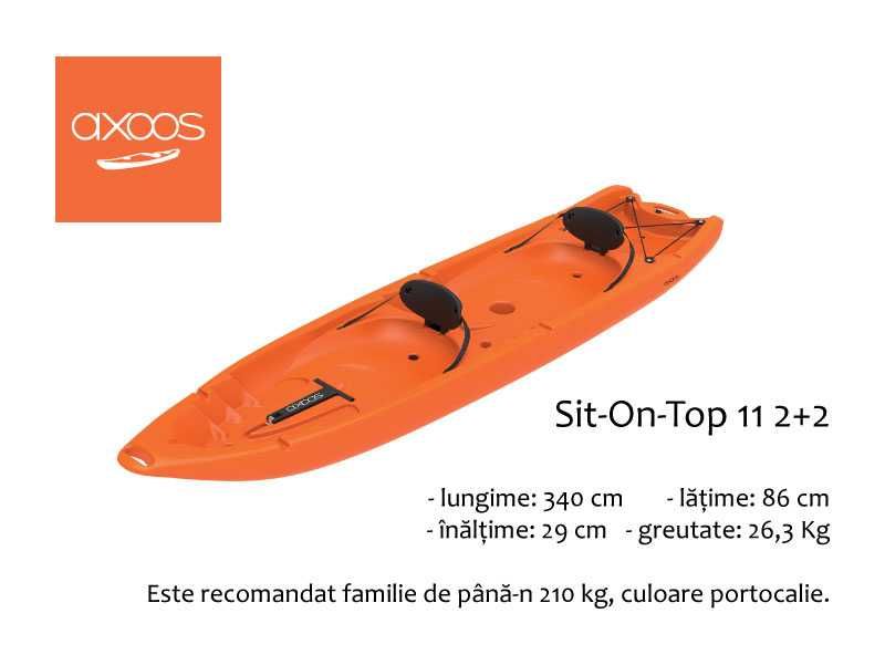 Caiac Sit-On-Top pt. 2 adulti si 2 copii, 3.4 metri, portocaliu