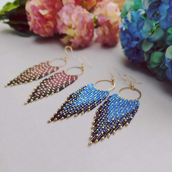 Ръчно изработени обеци, Японски мъниста, Неръждаема стомана, Стилни