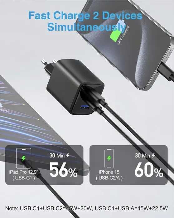 100W и 200W 5A Quick Charger/3 Port Super Fast Chargers-Black in color