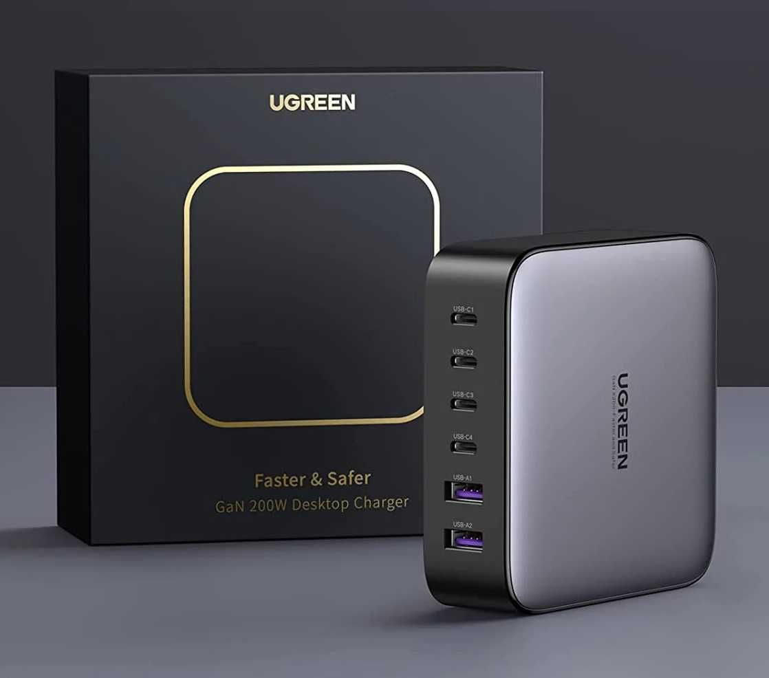 Зарядка на 2xUSB-C+1 USB, 140W и  200W Gan X UGREEN