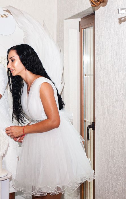 Бяла рокля с тюл ХС