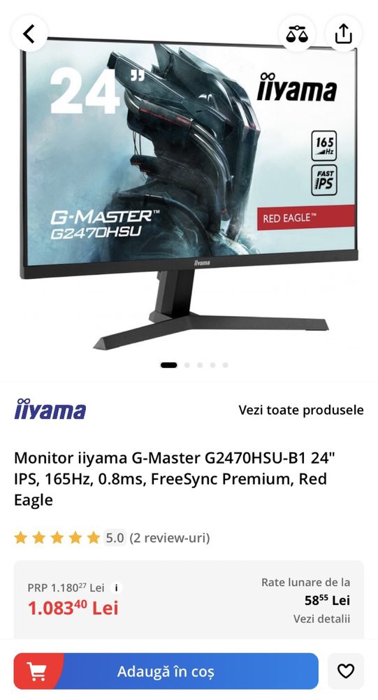 Monitor Gaming iiyama 2470hsu - 165hz, 0.8ms, IPS