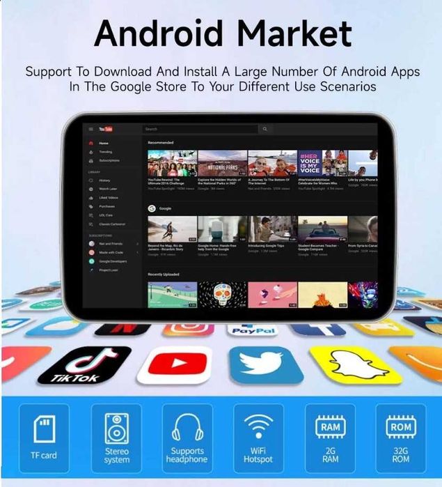 Мултимедия за Подглавник 10.1"2+32G Carplay   А241