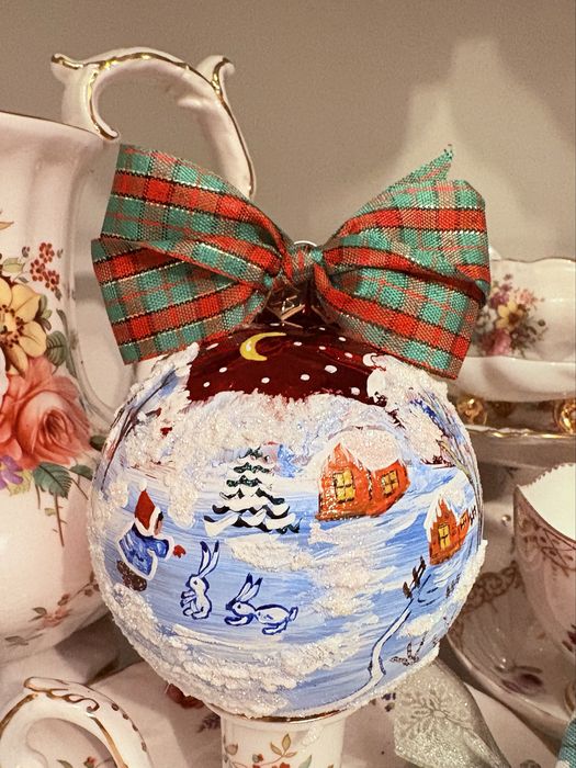 Ръчно рисувани стъклени коледни топки за елха