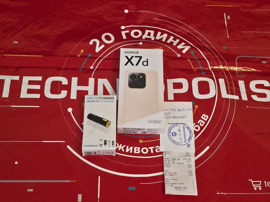 ЧИСТО НОВ 256GB Honor X7d Гаранция Технополис 2027г. Desert Gold