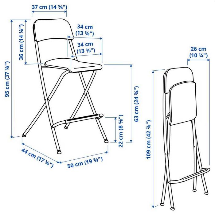 FRANKLIN Ikea scaun bar cu spătar, pliant, înălțimea blat negru 63 cm