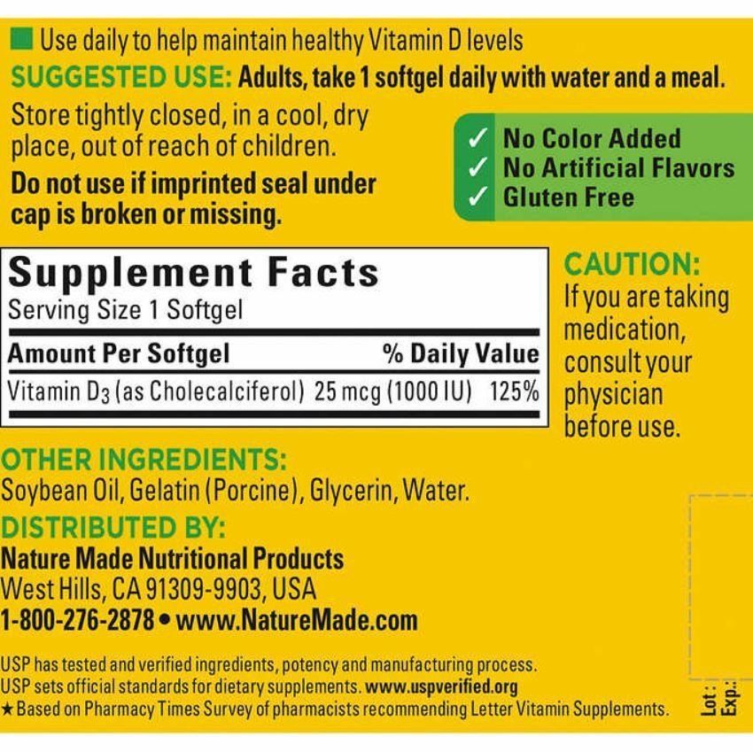 Nature Made Vitamin D3 1000ME