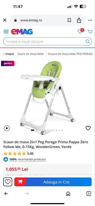 Scaun de masa 2in1 Peg Perego Prima Pappa Zero Follow Me