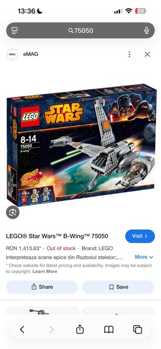 Lego Star Wars 75050 B Wing foarte rar