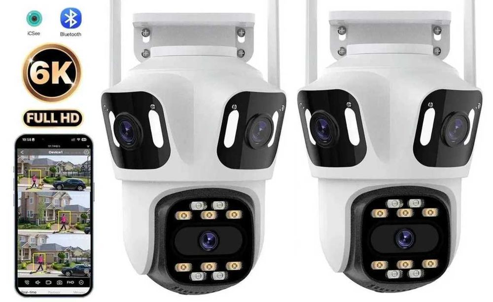 2 БРОЯ WiFi безжична IP камера с 3 обектива, iCSee, микрофон